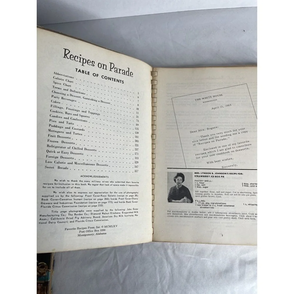 Vintage 1965 Recipes on Parade Desserts Military Officers Wives Cookbook Spiral